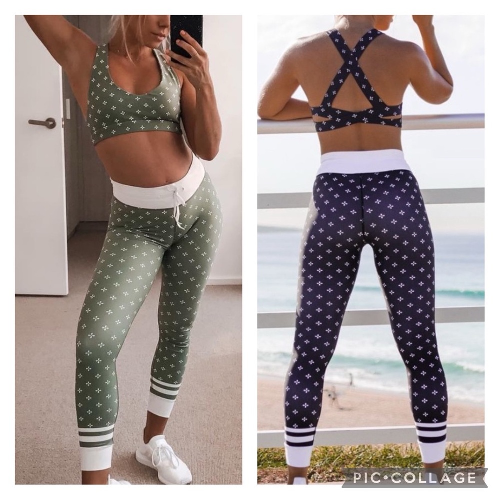 Sarah’s day green & navy blue white jasmine sets  XS/S